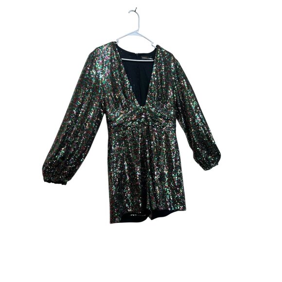 Gabrielle Union Rainbow Sequins Romper Dress Women Medium Ballon Sleeve New Year - Picture 16 of 16